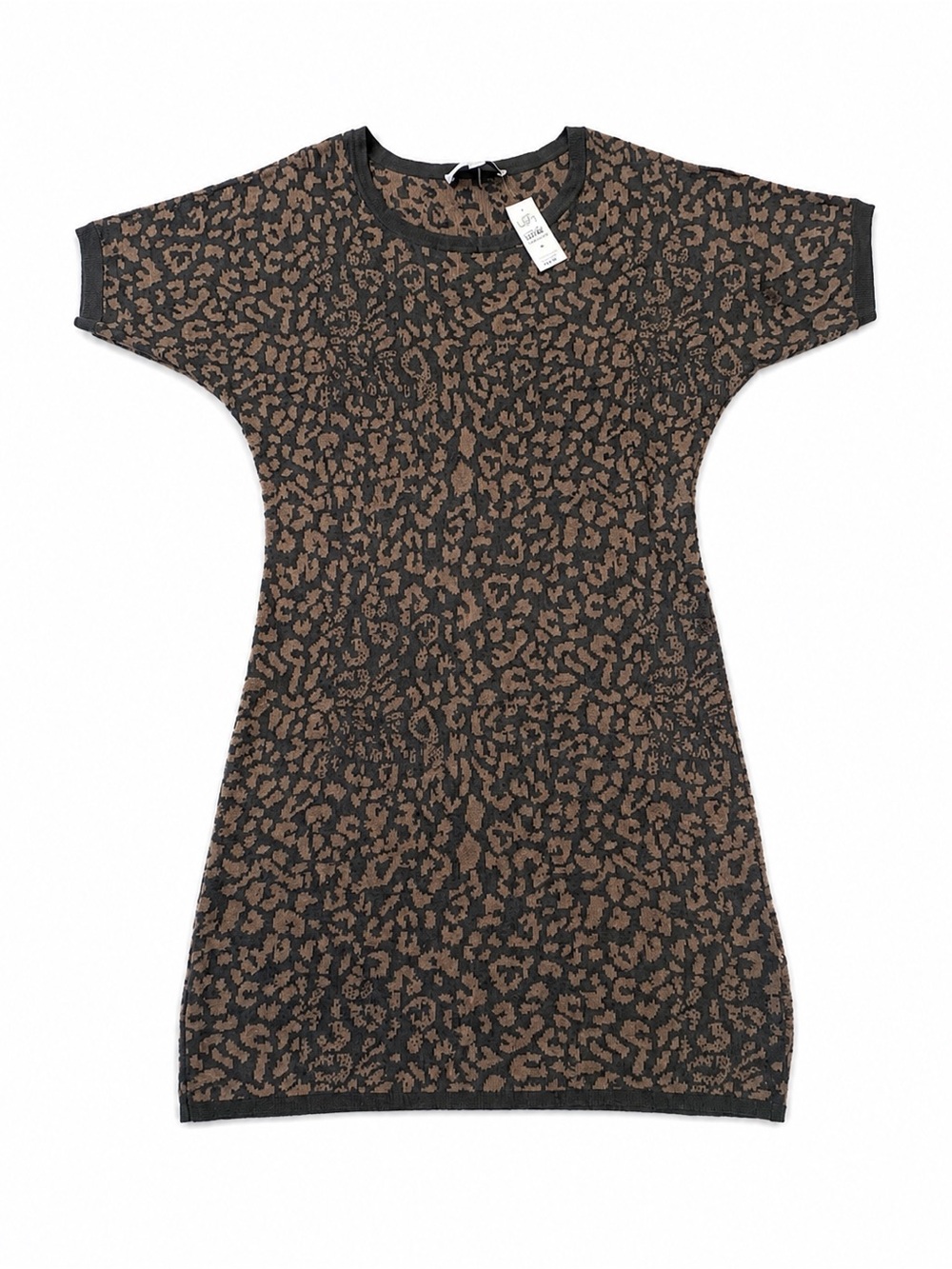 LOFT Leopard Jacquard Short Sleeve Knit Dress - Brown & Black